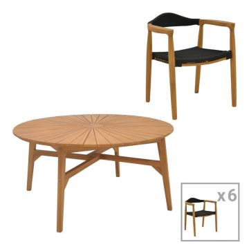 Set dining Ganny-Colen, Pako World, 7 piese, Natural-negru, 150x75 cm