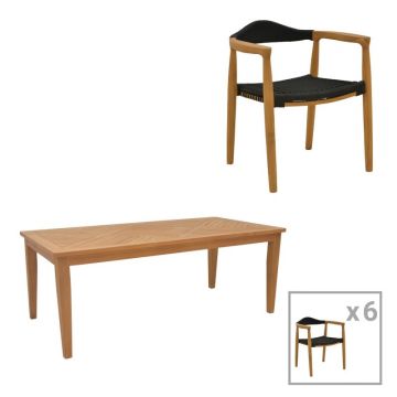 Set dining Ganny-mady, Pako World, 7 piese, Natural-Negru, 200x100x75 cm