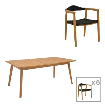 Set dining Ganny-Pino, Pako World, 7 piese, Natural-Negru, 180/240x100x75 cm
