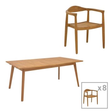 Set dining Ganny-Pino, Pako World, 9 piese, Natural, 180/240x100x75 cm