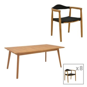 Set dining Ganny-Pino, Pako World, 9 piese, Natural-Negru, 180/240x100x75 cm