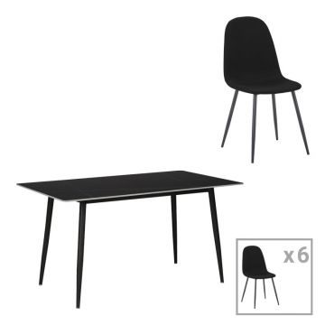 Set dining Gustas-Bella, Pako World, 7 piese, Gri, Astept marmura, 160x80x75 cm