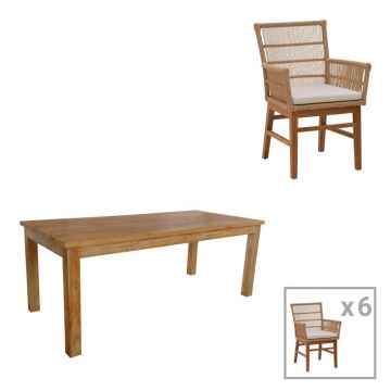 Set dining Inca-Wooly, Pako World, 7 piese, Bej-Natural, 220x90x75 cm