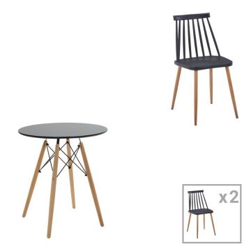 Set dining Julita-Aurora I, Pako World, 3 piese, Negru-Natural, 60x60x73 cm