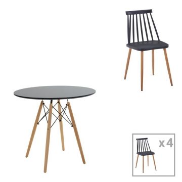 Set dining Julita-Aurora I, Pako World, Negru-Natural, 80x80x73 cm