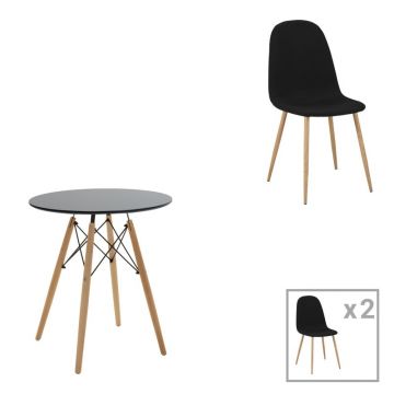 Set dining Julita-Bella, Pako World, 3 piese, MDF, Negru-Natural, 60x60x73 cm