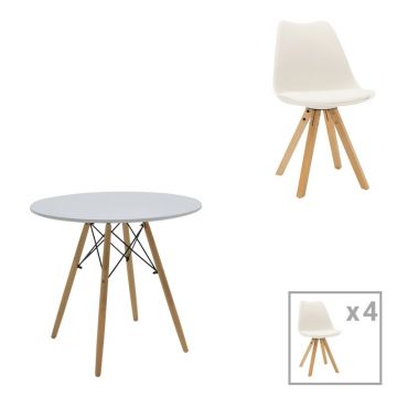 Set dining Julita-Caron, Pako World, 5 piese, MDF, Alb, 80x80x73 cm