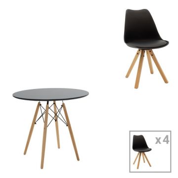 Set dining Julita-Caron, Pako World, MDF, 5 piese, Negru-Natural, 80x80x76 cm