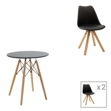Set dining Julita-Caron, Pako World, MDF, Negru-Natural, 60x60x73 cm