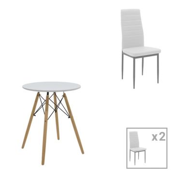 Set dining Julita-Parker, Pako World, 3 piese, MDF, Alb-Natural, 60x60x73 cm