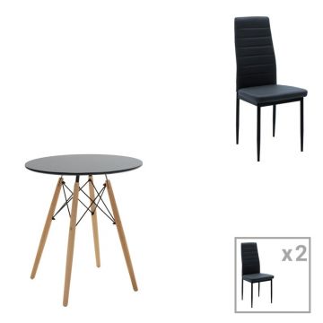 Set dining Julita-Parker, Pako World, 3 piese, MDF, Negru, 60x60x73 cm