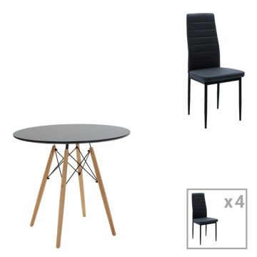 Set dining Julita-Parker, Pako World, 5 piese, MDF, Negru-Natural, 80x80x73 cm