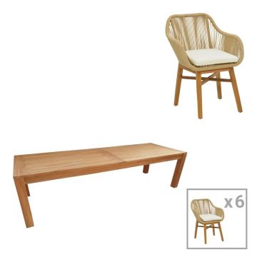 Set dining Kalie-Pablo, Pako World, 7 piese, Bej-Natural, 240x100x76 cm