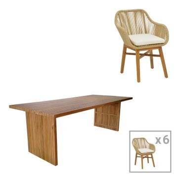 Set dining Kalie-Zibra, Pako World, 7 piese, Bej-Natural, 220x100x75 cm
