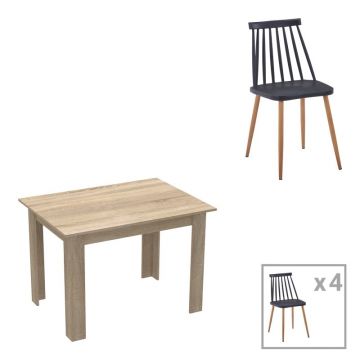 Set dining Manka-Aurora I, Pako World, 5 piese, Sonoma-Negru, 110x80x77 cm