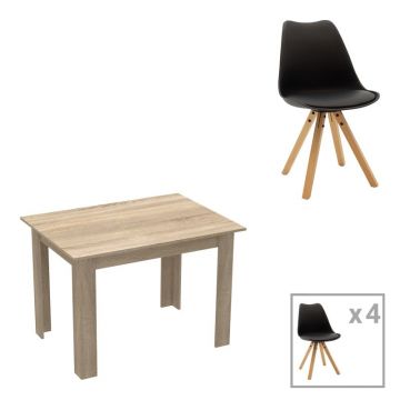 Set dining Manka-Caron, Pako World, 5 piese, Sonoma-Negru, 110x80x77 cm