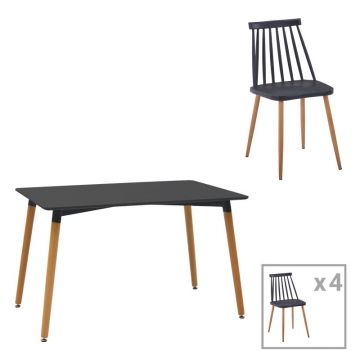 Set dining Natali-Aurora I, Pako World, 5 piese, Negru-Natural, 120x80x76 cm