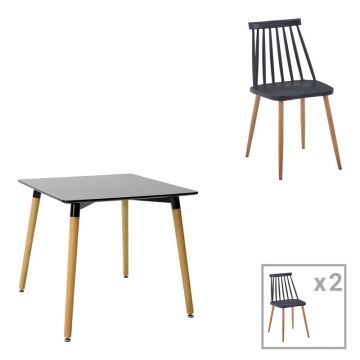 Set dining Natali-Aurora I, Pako World, Negru-Natural, 80x80x76 cm