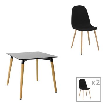 Set dining Natali-Bella, Pako World, 3 piese, MDF, Negru-Natural, 80x80x76 cm