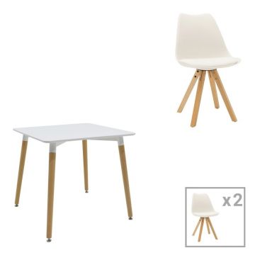 Set dining Natali-Caron, Pako World, 3 piese, MDF, Alb-natural, 80x80x76 cm