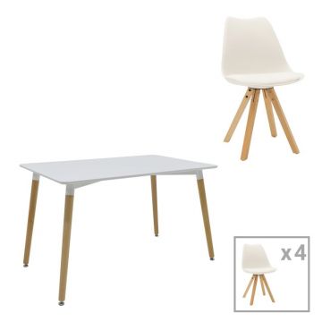 Set dining Natali-Caron, Pako World, 5 piese, MDF, Alb-Natural, 120x80x76 cm