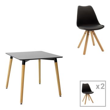 Set dining Natali-Caron, Pako World, MDF, 3 piese, Negru-Natural, 80x80x76 cm
