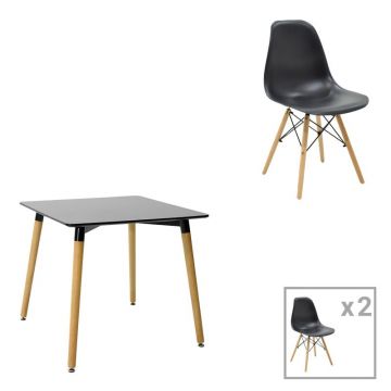 Set dining Natali-Julita, Pako World, 3 piese, Negru-Natural, 80x80x76 cm