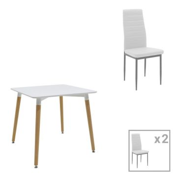 Set dining Natali-Parker, Pako World, 3 piese, MDF, Alb-natural, 80x80x76 cm
