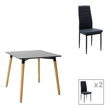 Set dining Natali-Parker, Pako World, 3 piese, MDF, Negru-Natural, 80x80x76 cm