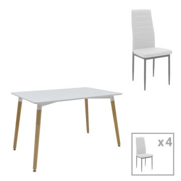 Set dining Natali-parker, Pako World, 5 piese, MDF, Alb-natural, 120x80x76 cm