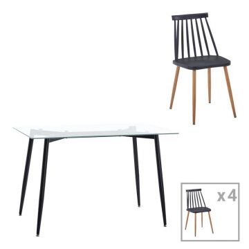 Set dining Quana-Aurora I, Pako World, 5 piese, Negru-Natural, 120x70x75 cm