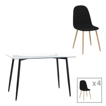 Set dining Quana-Bella, Pako World, 5 piese, Negru, 120x70x75 cm
