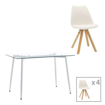 Set dining Quana-Caron, Pako World, 5 piese, MDF, Alb, 120x70x75 cm