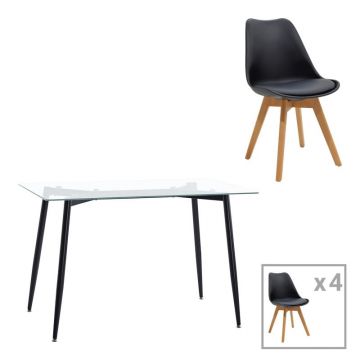Set dining Quana-Gaston, Pako World, 5 piese, Negru, 120x70x75 cm