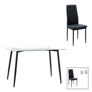 Set dining Quana-Parker, Pako World, 5 piese, Negru, 120x70x75 cm