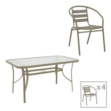 Set dining Tade-Ensure, Pako World, Metal, Sampanie, 140x80x70 cm