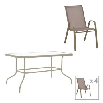 Set dining Valor-Calan, Pako World, Metal, Sampanie, 110x60x70 cm