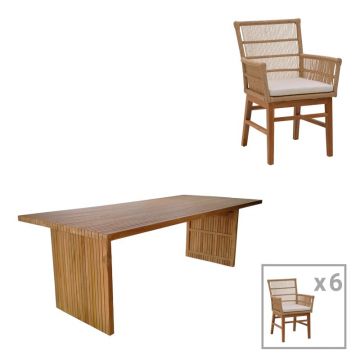 Set dining Zibra, Pako World, 7 piese, Bej-Natural, 220x100x75 cm