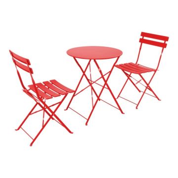 Set masa pliabila Bistro, Pako World, 3 piese, Metal, Rosu, 60x60x71 cm