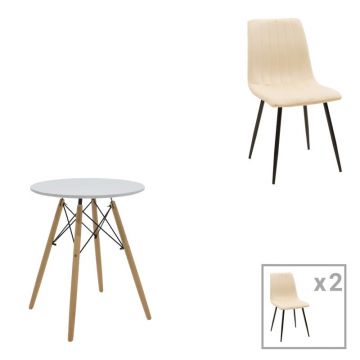 Set masa si scaune 3 piese Julita-Noor Alb 60x60x73 cm
