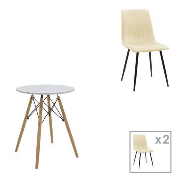 Set masa si scaune 3 piese Julita-Noor Alb 60x60x73 cm