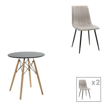 Set masa si scaune 3 piese Julita-Noor Gri 60x60x76 cm