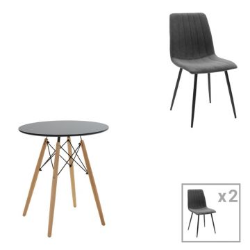 Set masa si scaune 3 piese Julita-Noor Gri inchis 60x60x73 cm
