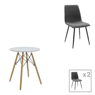 Set masa si scaune 3 piese Julita-Noor Gri inchis 60x60x73 cm