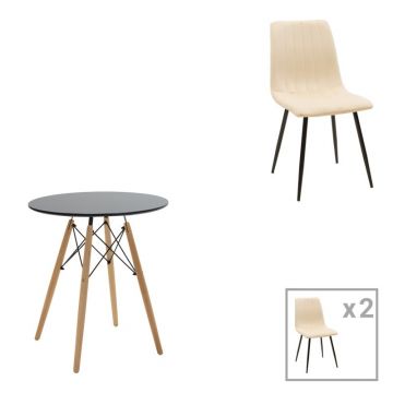 Set masa si scaune 3 piese Julita-Noor Negru 60x60x73 cm