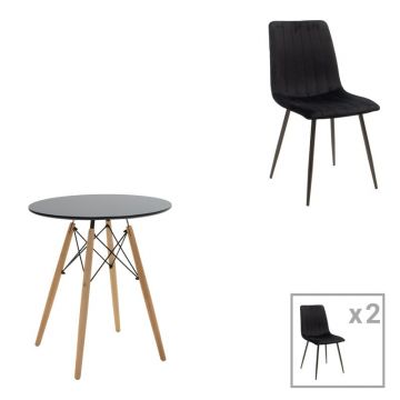 Set masa si scaune 3 piese Julita-Noor Negru 60x60x73 cm