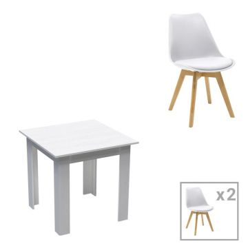 Set masa si scaune 3 piese Manka-Gaston Alb 80x80x77 cm