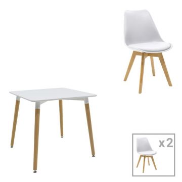 Set masa si scaune 3 piese Natali-Gaston Alb 80x80x76 cm