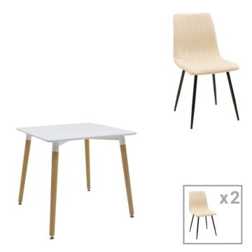 Set masa si scaune 3 piese Natali-Noor Alb 80x80x76 cm