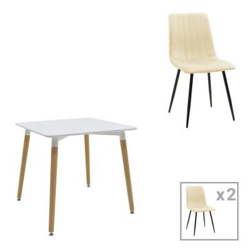 Set masa si scaune 3 piese Natali-Noor Alb 80x80x76 cm